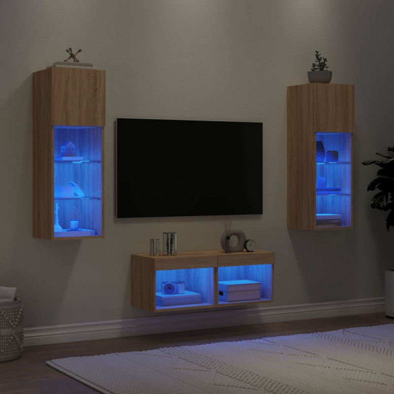 4-cz. zestaw mebli TV z oświetleniem LED, dąb sonoma