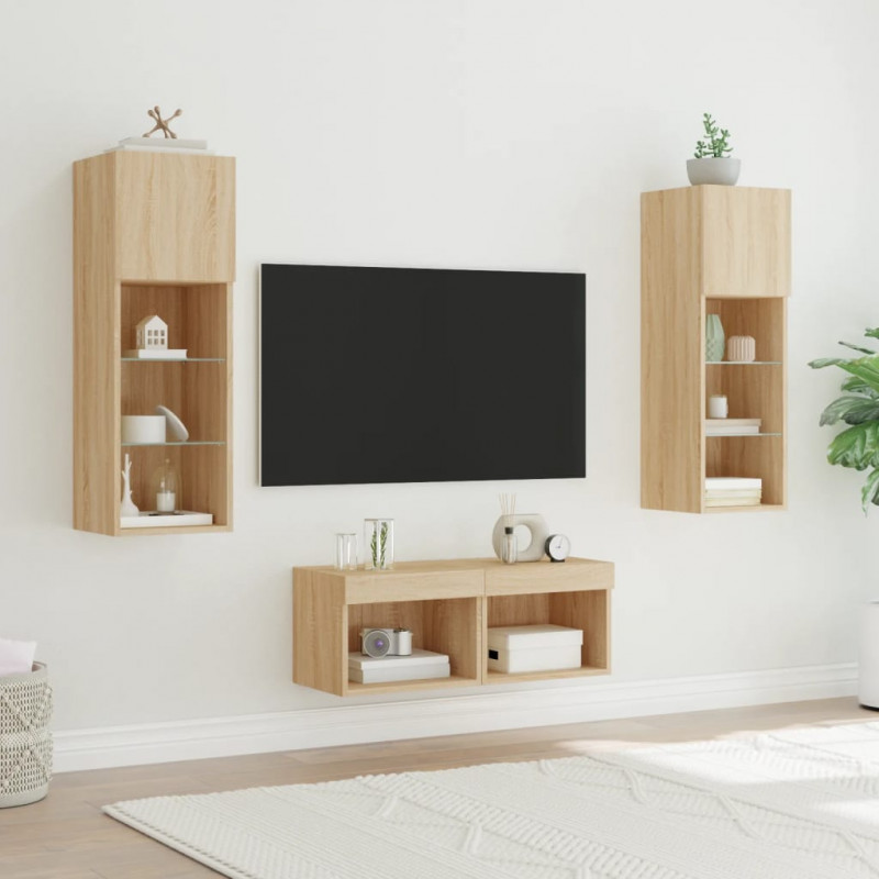 4-cz. zestaw mebli TV z oświetleniem LED, dąb sonoma