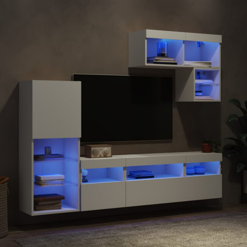 6-częściowy zestaw mebli TV z LED, biały