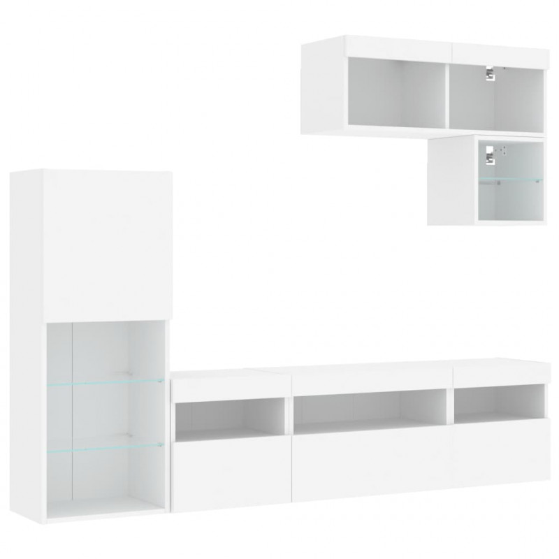 6-częściowy zestaw mebli TV z LED, biały