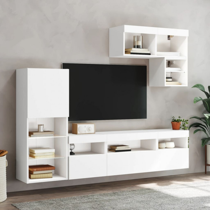 6-częściowy zestaw mebli TV z LED, biały