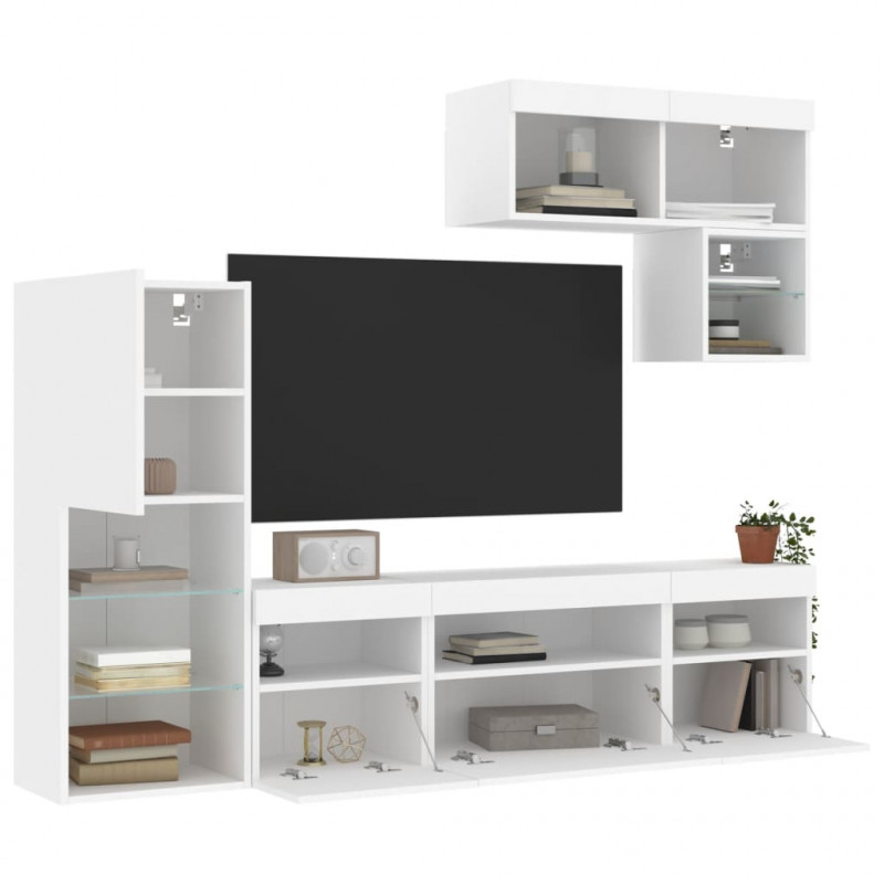 6-częściowy zestaw mebli TV z LED, biały