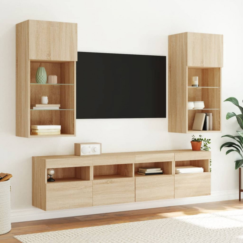 5-częściowy zestaw mebli TV z LED, dąb sonoma