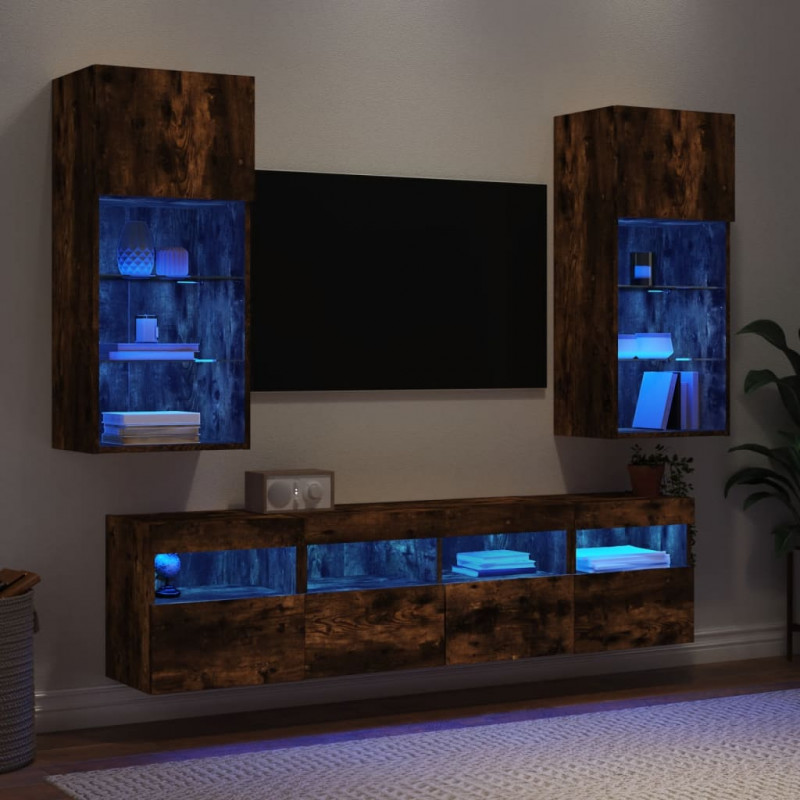 5-częściowy zestaw mebli TV z LED, przydymiony dąb
