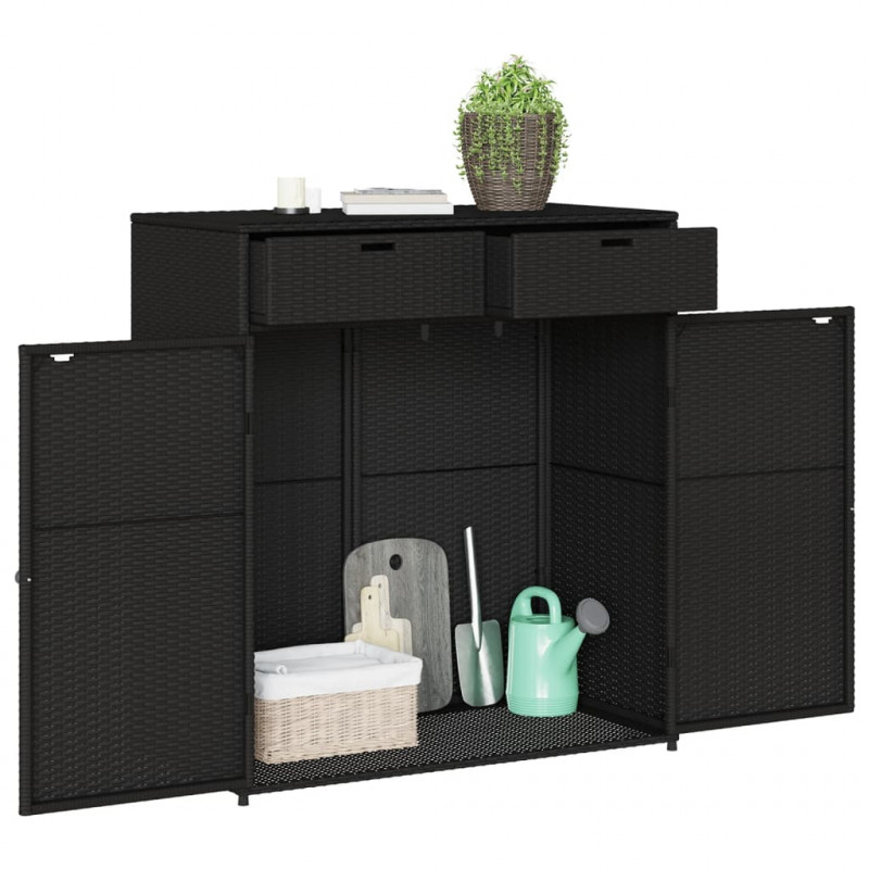 Szafka ogrodowa, czarna, 105x55x113 cm, polirattan