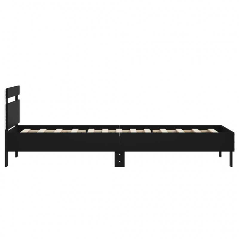 Rama łóżka z wezgłowiem i LED, czarna, 90x200 cm