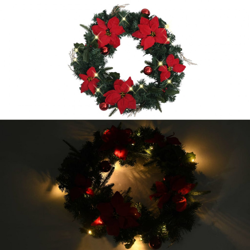 Wieniec świąteczny z lampkami LED, zielony, 60 cm, PVC