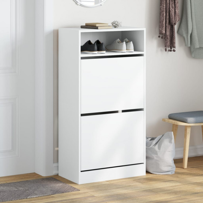 Szafka na buty, biała, 60x34x116 cm, materiał drewnopochodny