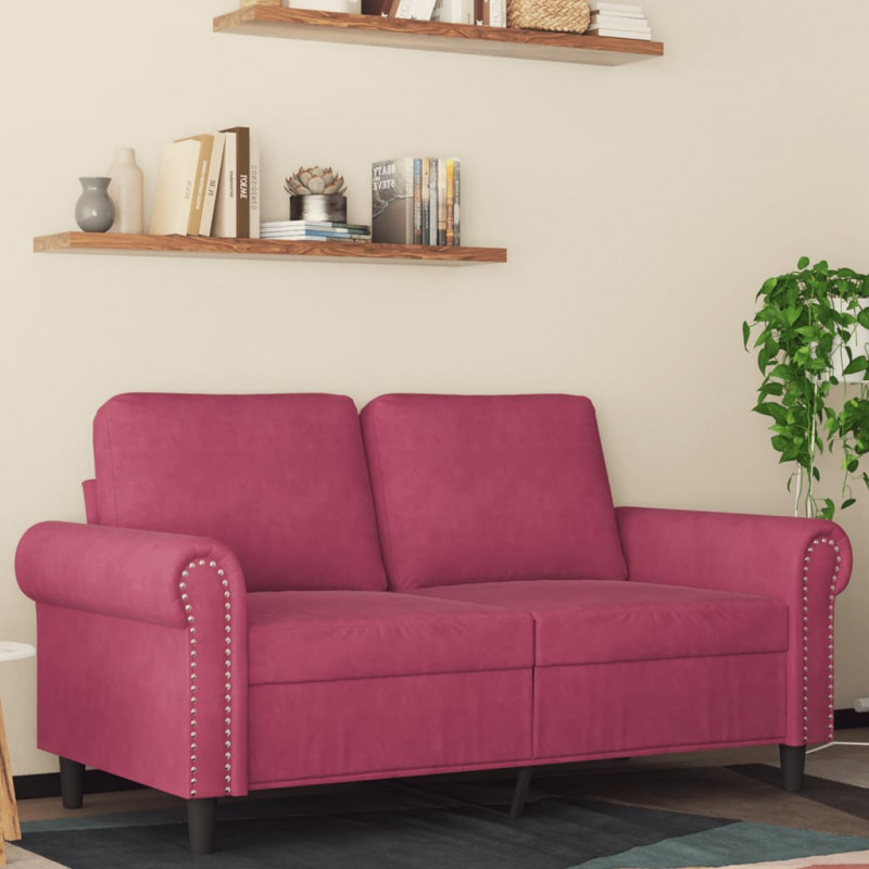 Sofa 2-osobowa, winna czerwień, 120 cm, tapicerowana aksamitem