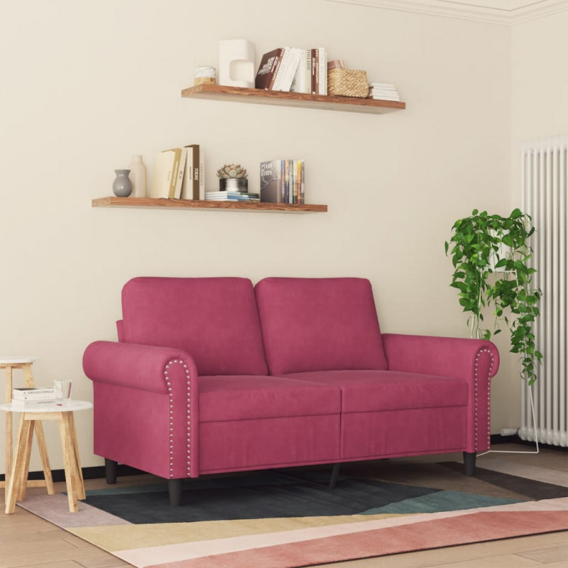 Sofa 2-osobowa, winna czerwień, 120 cm, tapicerowana aksamitem