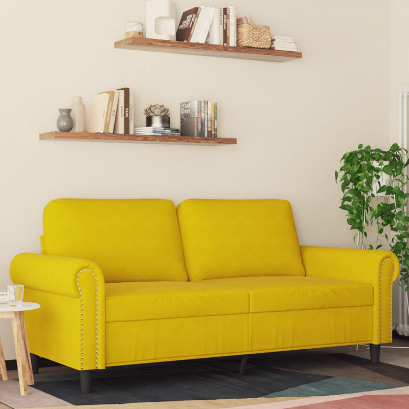 Sofa 2-osobowa, żółta, 140 cm, tapicerowana aksamitem
