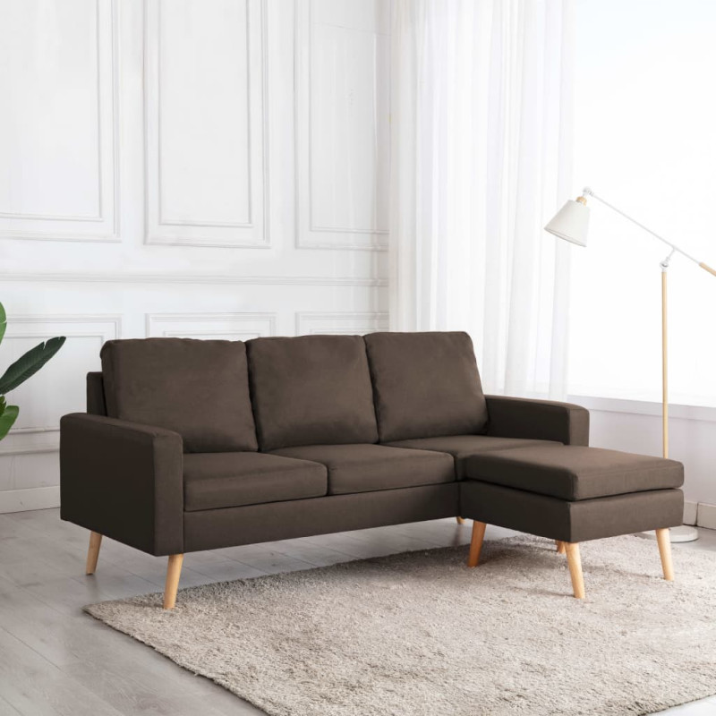 3-osobowa sofa z podnóżkiem, brązowa, tapicerowana tkaniną