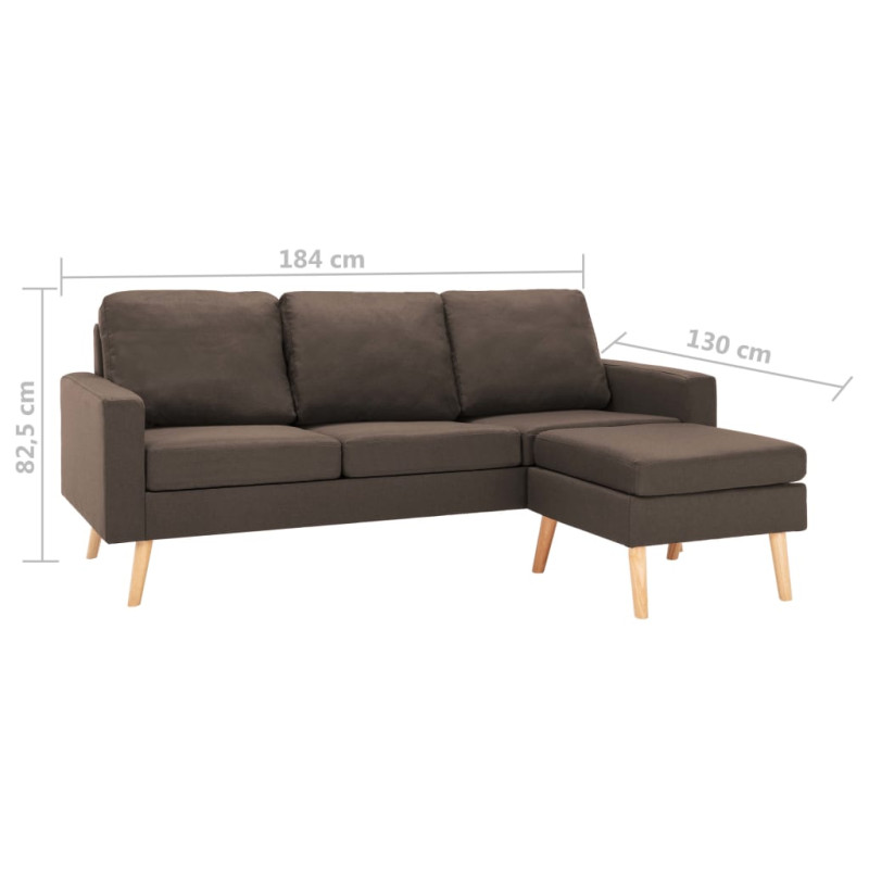 3-osobowa sofa z podnóżkiem, brązowa, tapicerowana tkaniną