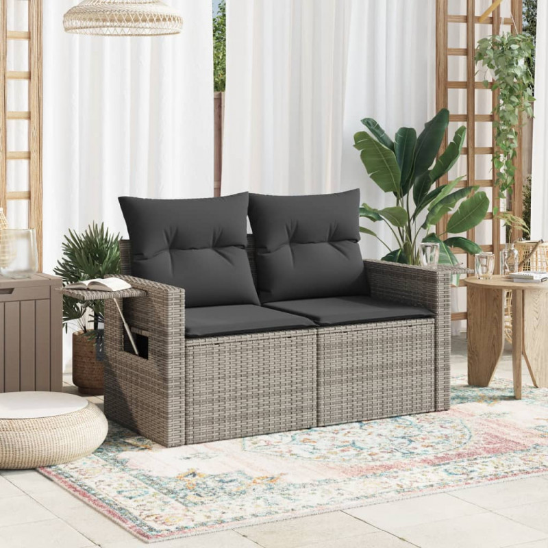 Sofa ogrodowa z poduszkami, 2-osobowa, szara, polirattan