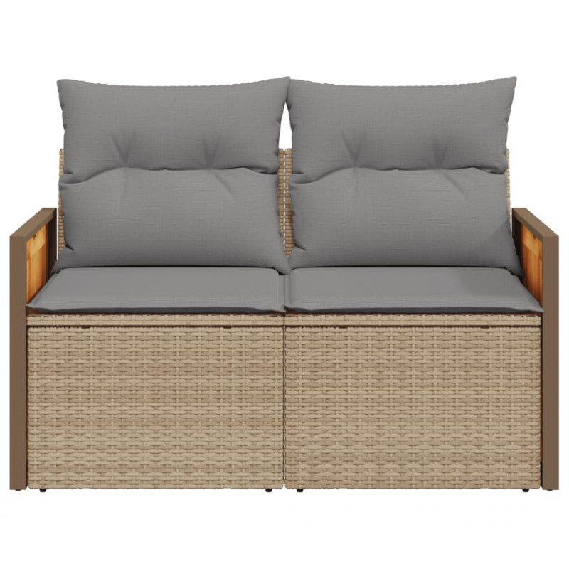 Sofa ogrodowa z poduszkami, 2-osobowa, beż, polirattan
