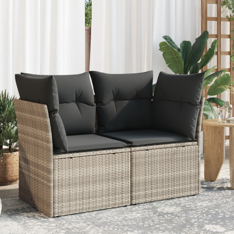 Sofa ogrodowa z poduszkami, 2-osobowa, jasnoszara, polirattan