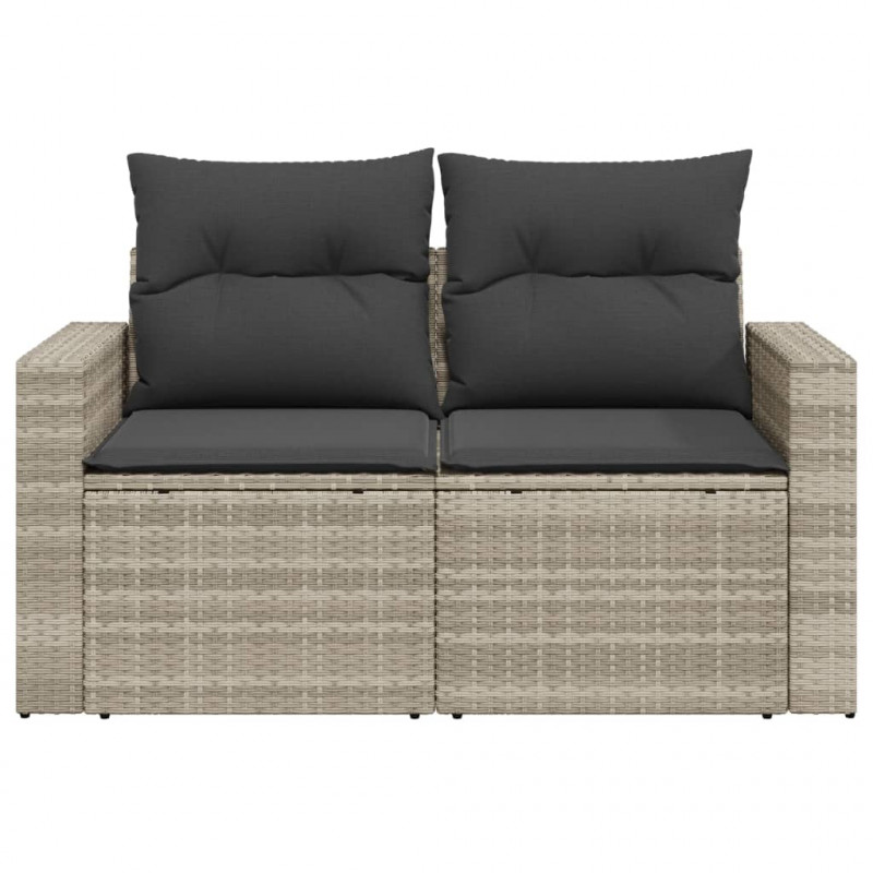 Sofa ogrodowa z poduszkami, 2-osobowa, jasnoszara, polirattan