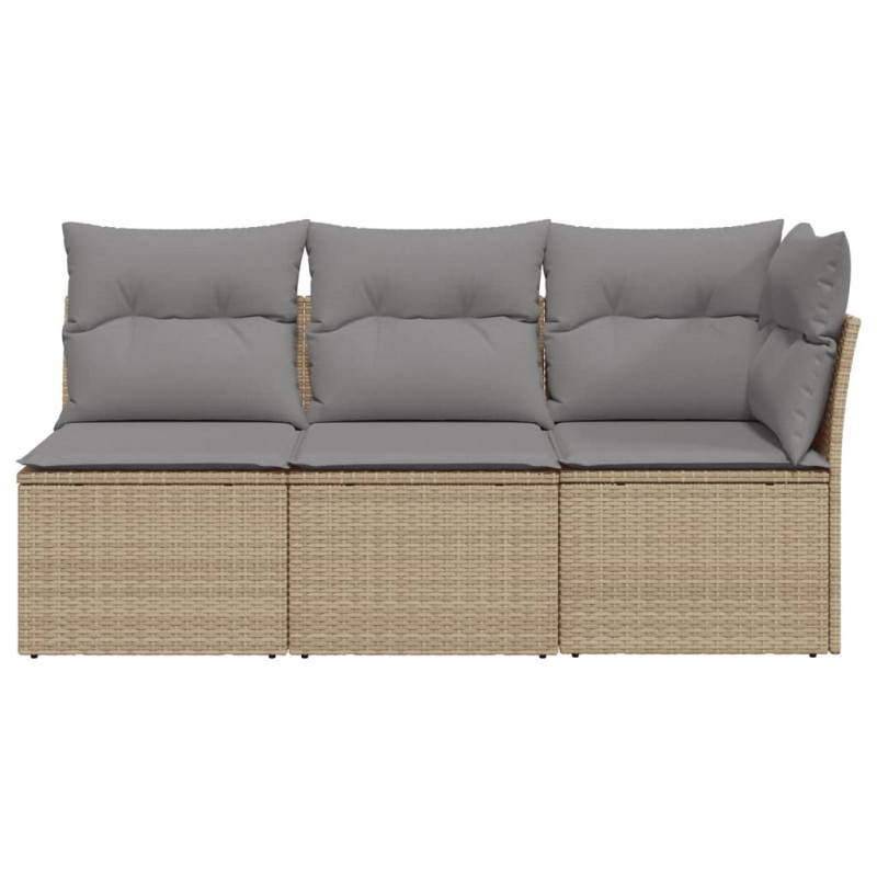 Sofa ogrodowa z poduszkami, 3-osobowa, beż, polirattan