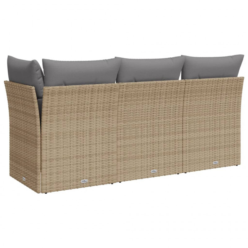 Sofa ogrodowa z poduszkami, 3-osobowa, beż, polirattan