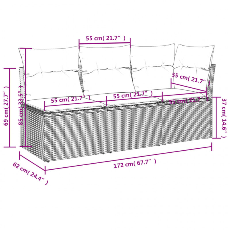 Sofa ogrodowa z poduszkami, 3-osobowa, beż, polirattan