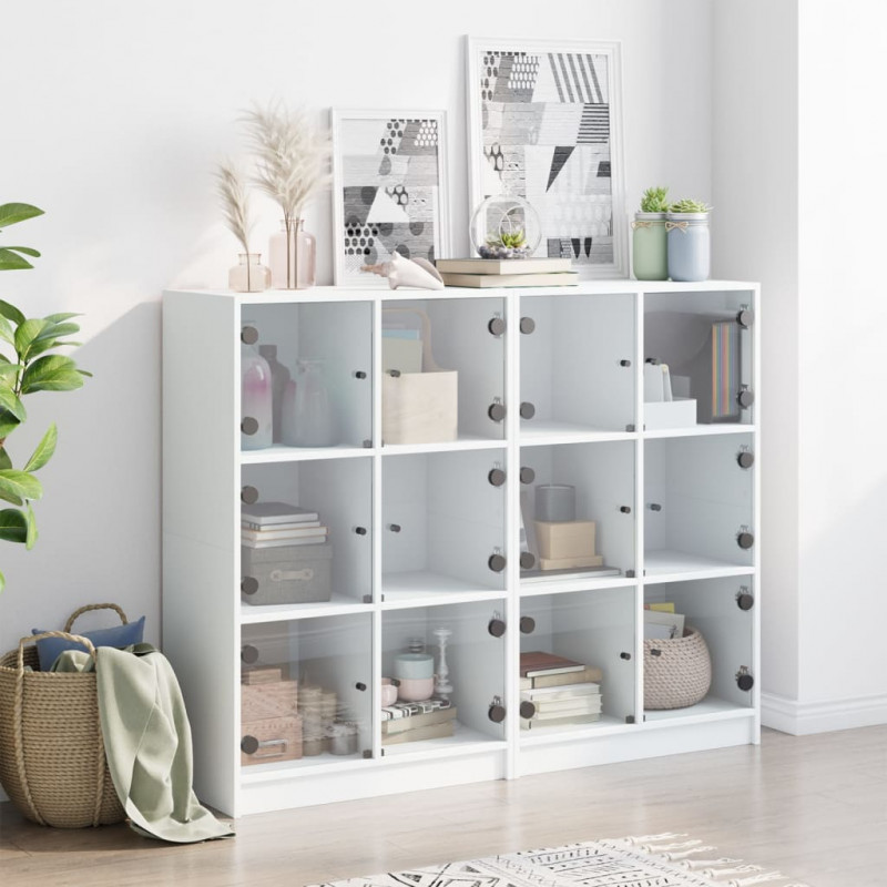 Biblioteczka z drzwiczkami, biała, 136x37x109 cm
