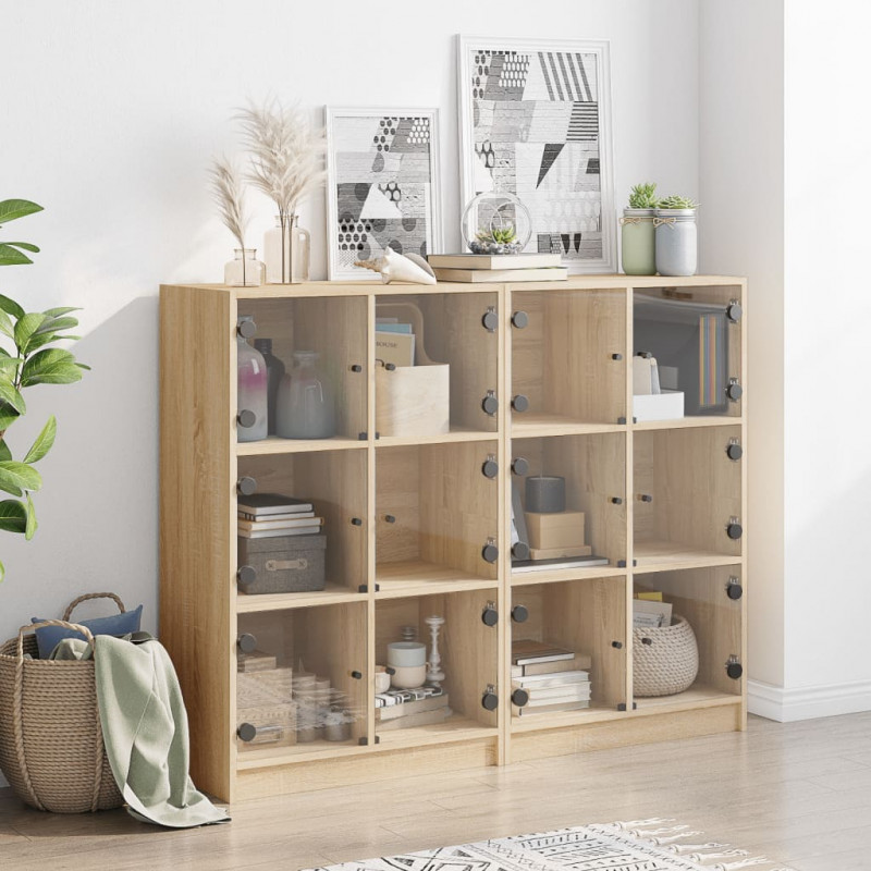 Biblioteczka z drzwiczkami, dąb sonoma, 136x37x109 cm