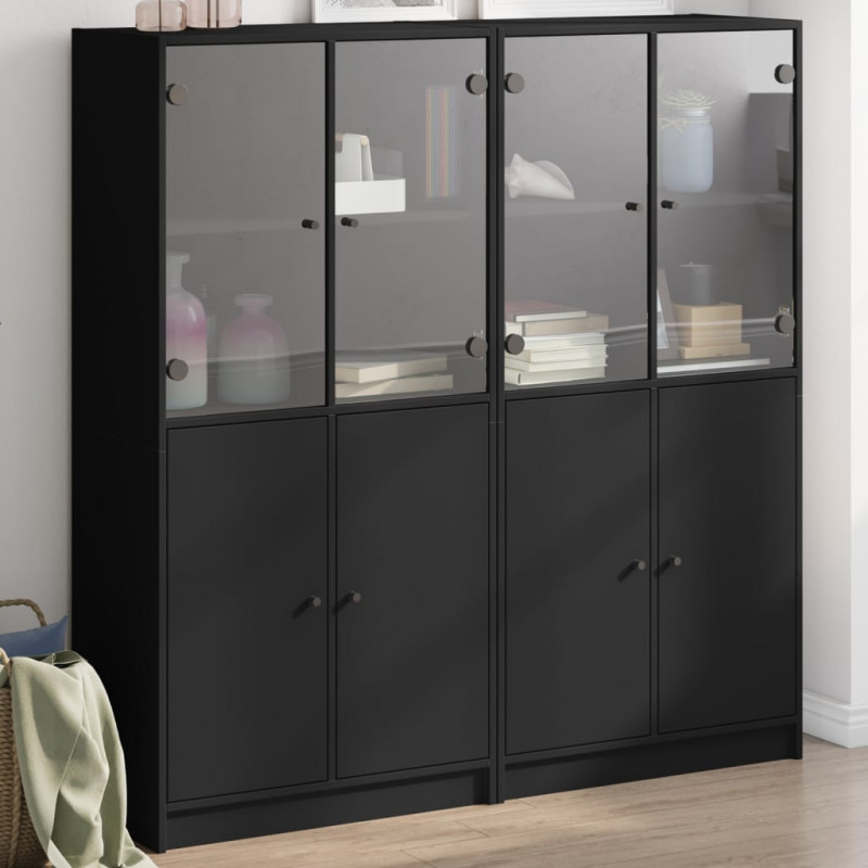 Biblioteczka z drzwiczkami, czarna, 136x37x142 cm