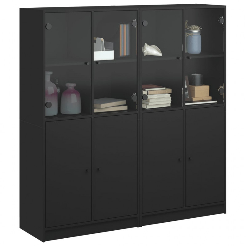 Biblioteczka z drzwiczkami, czarna, 136x37x142 cm