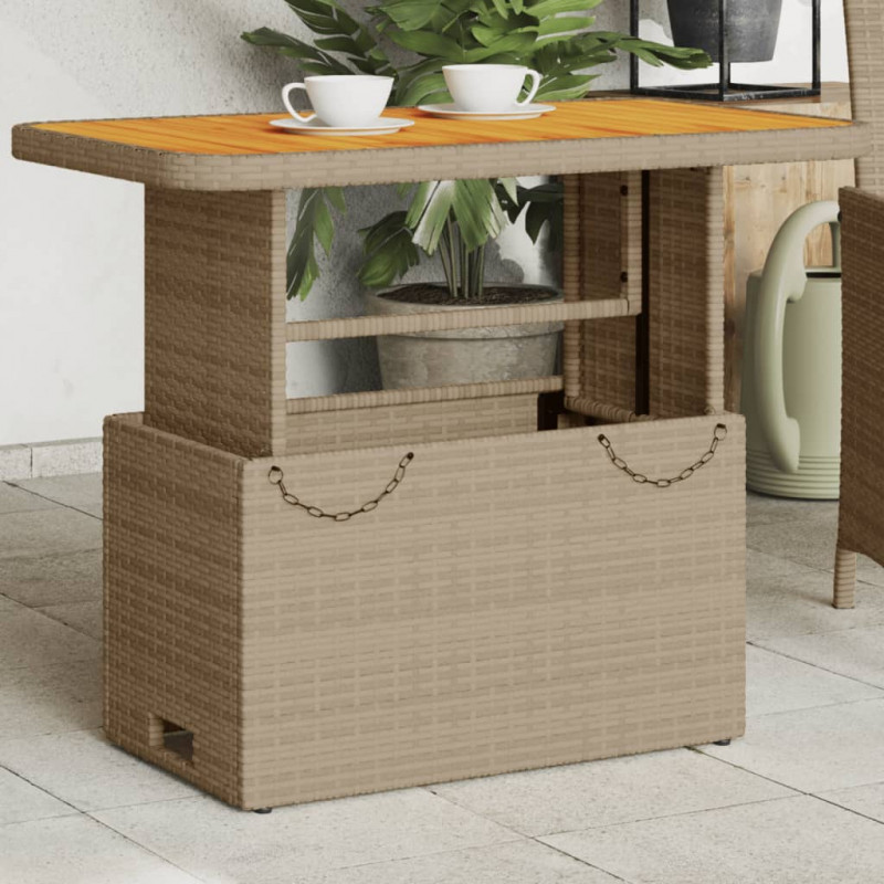 Stół ogrodowy, beżowy, 90x55x71 cm, polirattan i akacja