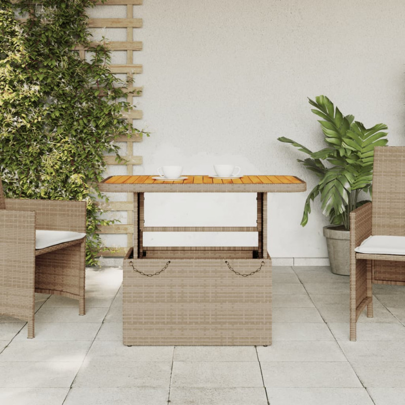 Stół ogrodowy, beżowy, 90x55x71 cm, polirattan i akacja