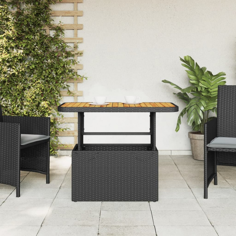 Stół ogrodowy, czarny, 90x55x71 cm, polirattan i akacja