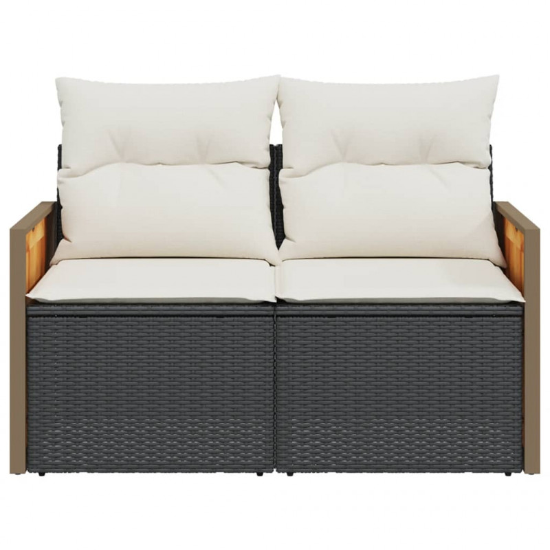 Sofa ogrodowa z poduszkami, 2-osobowa, czarna, polirattan