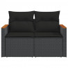 Sofa ogrodowa z poduszkami, 2-osobowa, czarna, polirattan