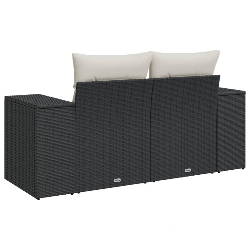 Sofa ogrodowa z poduszkami, 2-osobowa, czarna, polirattan