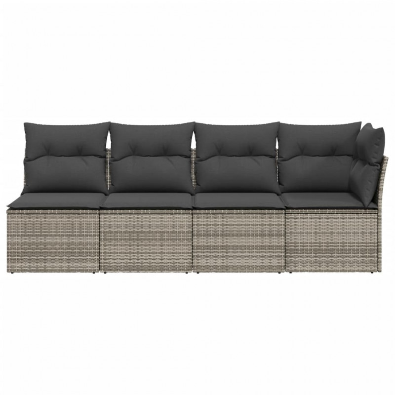 Sofa ogrodowa z poduszkami, 4-osobowa, szara, polirattan