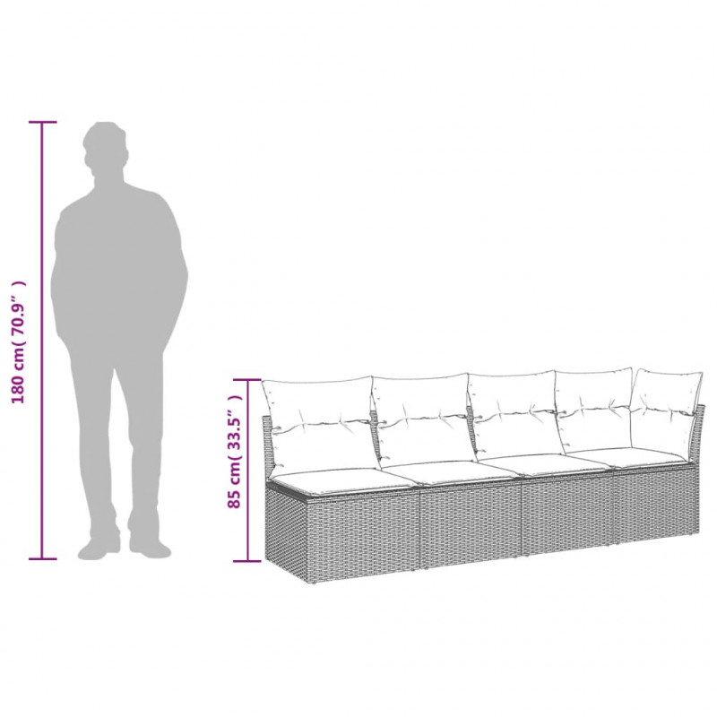 Sofa ogrodowa z poduszkami, 4-osobowa, szara, polirattan