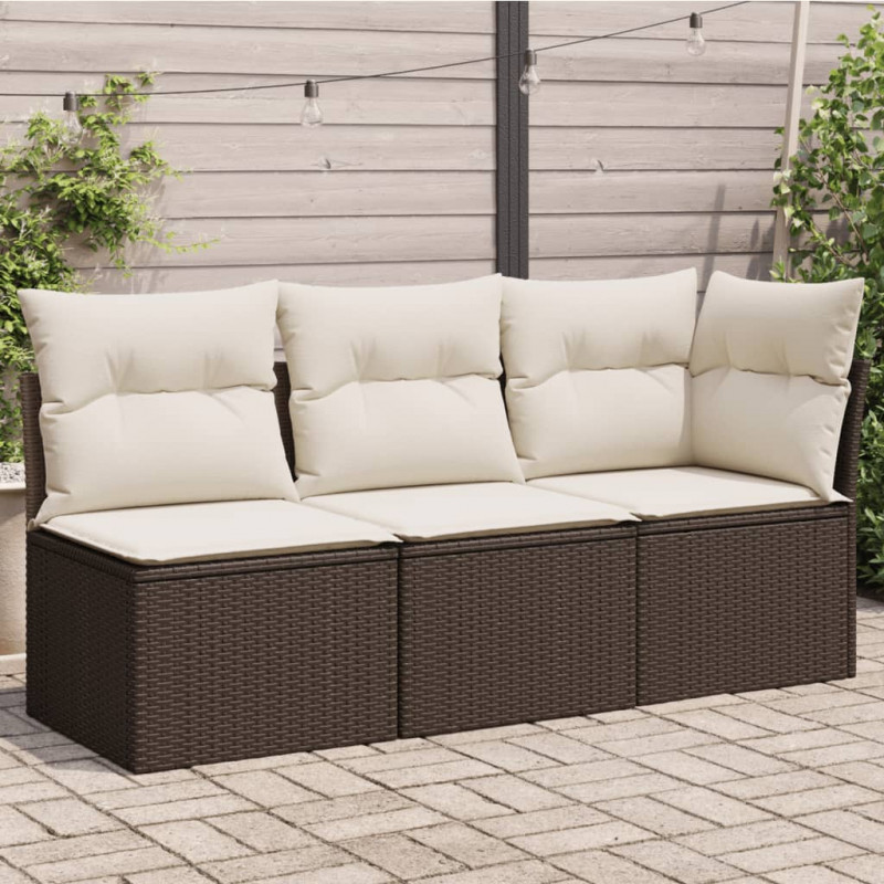 Sofa ogrodowa z poduszkami, 3-osobowa, brązowa, polirattan