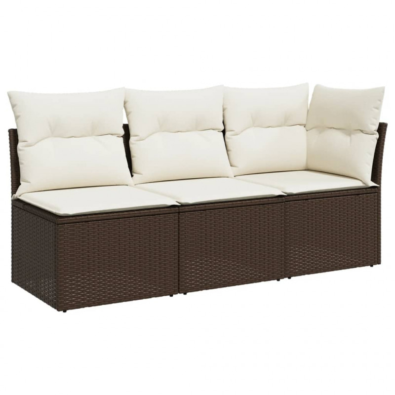 Sofa ogrodowa z poduszkami, 3-osobowa, brązowa, polirattan