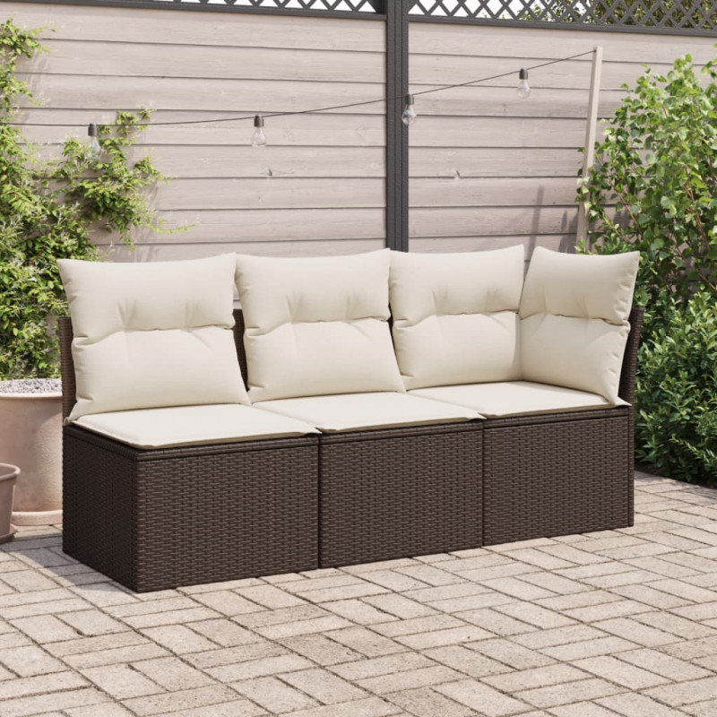 Sofa ogrodowa z poduszkami, 3-osobowa, brązowa, polirattan