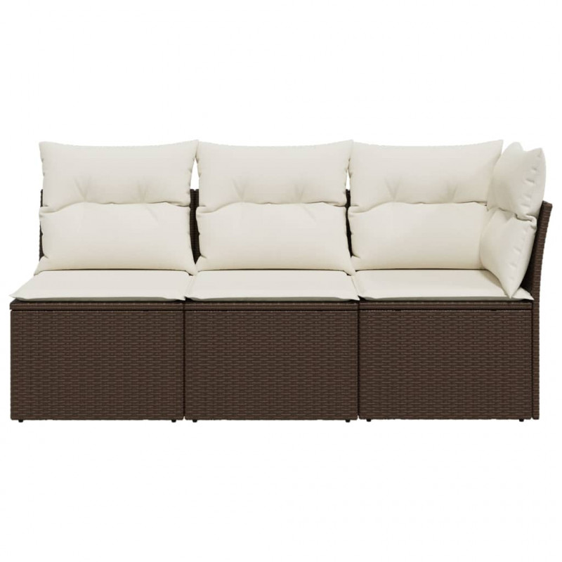 Sofa ogrodowa z poduszkami, 3-osobowa, brązowa, polirattan