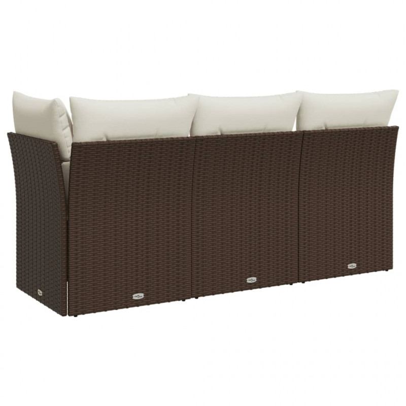 Sofa ogrodowa z poduszkami, 3-osobowa, brązowa, polirattan