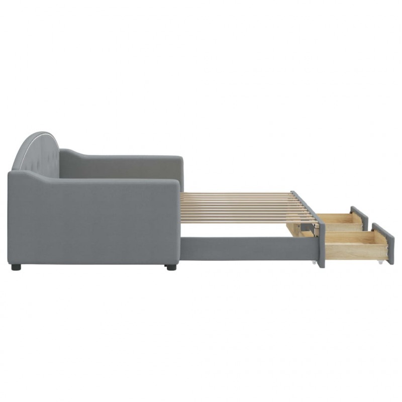 Sofa rozsuwana z szufladami, jasnoszara, 90x200 cm, tkanina