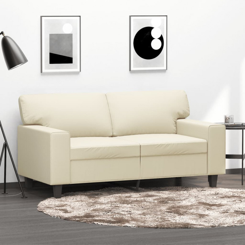 2-osobowa sofa, kremowy, 120 cm, sztuczna skóra