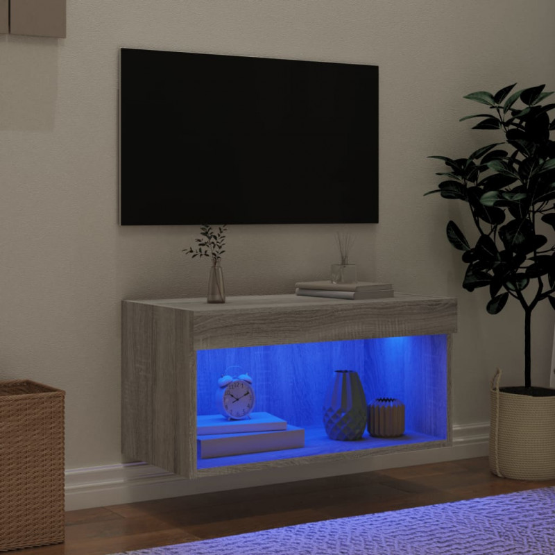 Szafka pod TV, z LED, kolor szary dąb sonoma, 60x30x30 cm