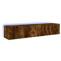 Ścienne szafki TV z LED, 2 szt., przydymiony dąb, 80x35x31 cm