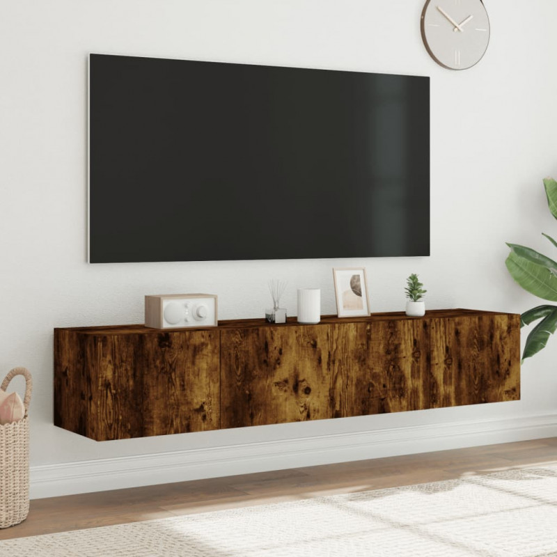 Ścienne szafki TV z LED, 2 szt., przydymiony dąb, 80x35x31 cm