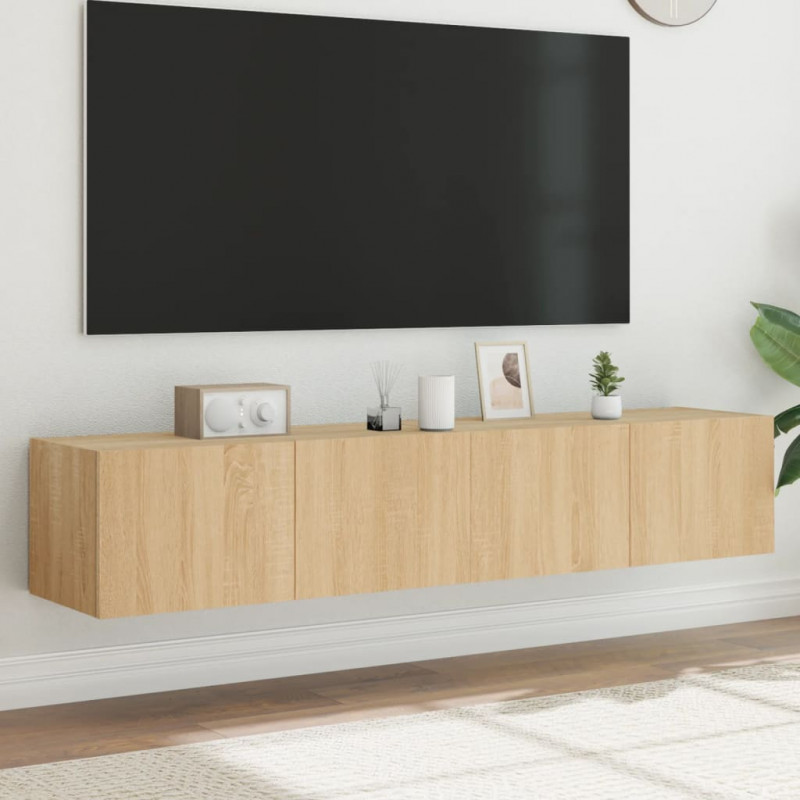 Ścienne szafki TV z LED, 2 szt., dąb sonoma, 80x35x31 cm