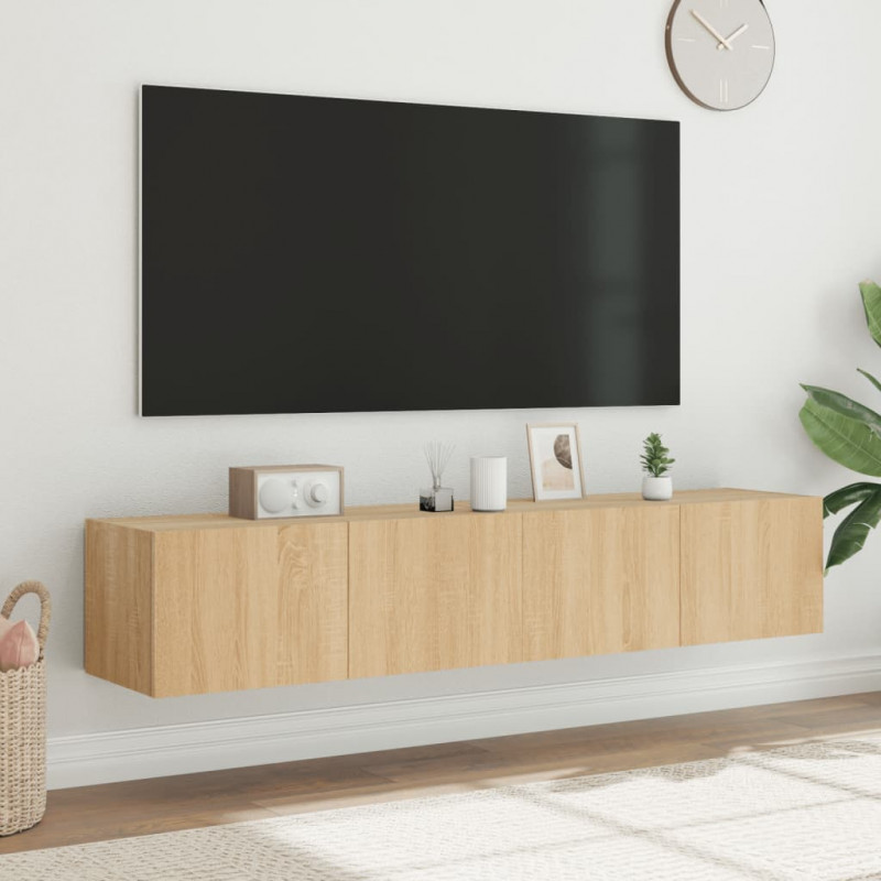 Ścienne szafki TV z LED, 2 szt., dąb sonoma, 80x35x31 cm