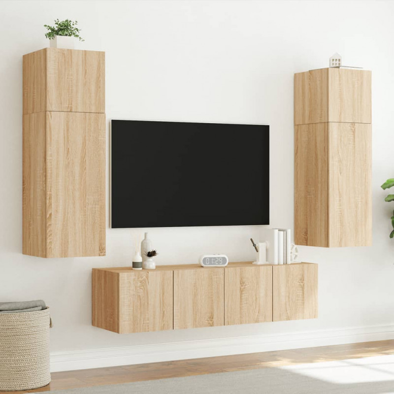 Ścienne szafki TV z LED, 2 szt., dąb sonoma, 80x35x31 cm