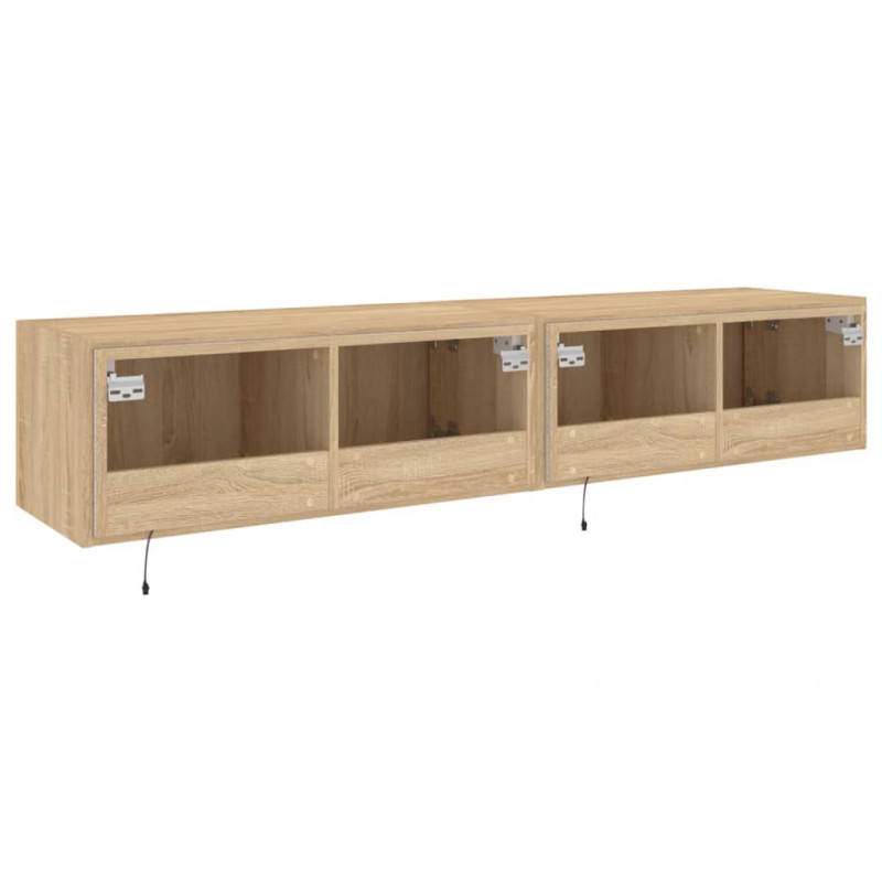 Ścienne szafki TV z LED, 2 szt., dąb sonoma, 80x35x31 cm